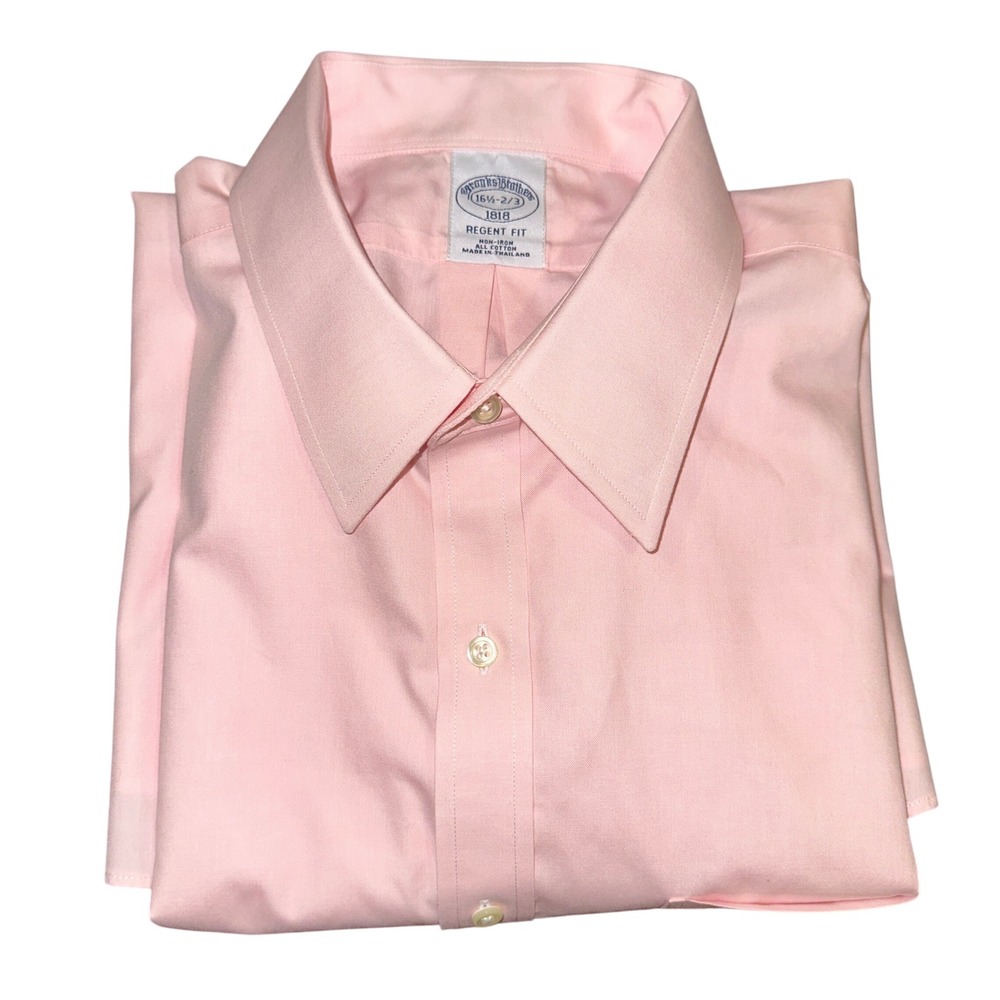 Brooks Brothers 1818 Regent Fit Dress Shirt Pink Non-Iron Cotton 16.5 2/3
